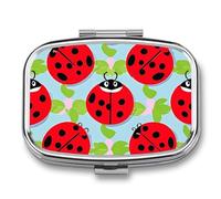 Red Ladybug Pattern Travel Pill Organizer - Daily Pill Box to Hold Vitamins, Portable Pill Case Cod Liver Oil Storage Box with 2 Compartment for Pocket Purse