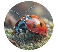 Red Ladybug Personalized Jigsaw Puzzles, 195Pcs Custom Wooden Jigsaw Puzzle Round Puzzle Gift Adult