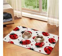 Red Ladybug Pet Feeding Mat Absorbent Pu Leather Dog Cat Food Mats Contain Spills Protects Floors, Anti-Slip Rubber Backing Dog Bowl Mats Easy Clean Pet Placemats 30x45cm