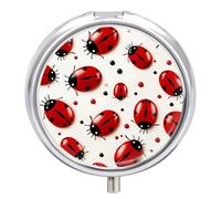 Red Ladybug Pill Box 3 Compartment Small Pill Case for Purse Or Pocket Mini Metal Pillcase Medicine Organizer, Round Daily Medicine Container to Hold Vitamins, Fish Oil