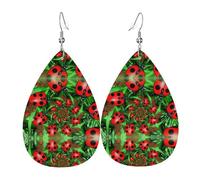 Red Ladybug Print Leather Dangle Earrings for Women - Lightweight Teardrop Fashion Statement Earrings