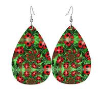 Red Ladybug Print Leather Dangle Earrings for Women - Lightweight Teardrop Fashion Statement Earrings