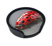 Red Ladybug Print Round Coasters Set Of 6,Coaster For Tabletop Protection Home Bar Decor
