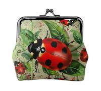 Red Ladybug Printed Leather Kiss-Lock Wallet for Women - Compact and Secure Coin Purse
