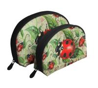 Red Ladybug Printed Makeup Bags 2-Piece Portable Shell Travel Toiletry Bag Cosmetic Organizer Bag for Women