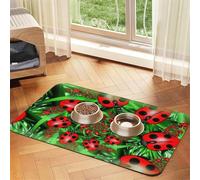 Red Ladybug Printed Pet Bowl Mats, Non-Slip And Tasteless Dog And Cat Feeding Mats
