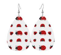Red Ladybug Printed Teardrop Pendant Leather Earrings | Lightweight and Versatile Earrings | Suitable for Daily Commute and Date Wear