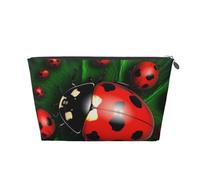 Red Ladybug Printed Toiletry Bag for Women Girl Portable Travel Cosmetic Bag Leather Makeup Pouch Organizer with Silver Zipper