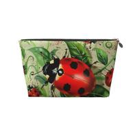 Red Ladybug Printed Toiletry Bag for Women Girl Portable Travel Cosmetic Bag Leather Makeup Pouch Organizer with Silver Zipper