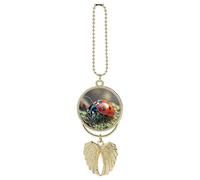 Red Ladybug Rear View Mirror Car Charms with Angel Wings Design - Elegant Hanging Pendant Ornament for Women Men, Zinc Alloy Auto Interior Decor for Cars, SUV, Truck (Golden)
