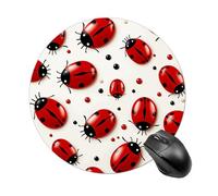 Red Ladybug Round Mouse Pad, Non-Slip Rubber Base Waterproof Washable, Computer Mouse Mat for Office Gaming Studying, Premium-Textured Durable Portable Circle Mousepad for Desktop PC Notebook