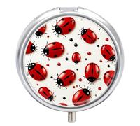 Red Ladybug Small Pill Case Round Weekly Pills Organizer with Mirror 3 Compartments Portable Travel Daily Pills Container Cute Pill Box for Fish Oil Supplement