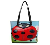 Red Ladybug Tote Bag Large Soft Leather Purse with Zipper Lightweight Ladies Shoulder Handbag