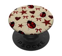 Red Ladybug Y2K Leopard Print Stars Hearts Bows Preppy PopSockets Adhesive PopGrip