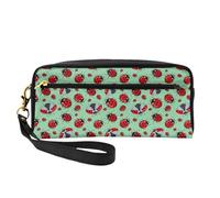 Red Ladybugs On A Blue Background Double-Sided Printed Leather Portable Makeup Pouch-Multi-Purpose Cosmetic Bag, Pencil Case and Organizer for Women