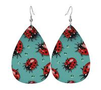 Red Ladybugs On A Blue Background Leather Earrings for Women Teardrop Earrings Lightweight Dangle Drop Earrings Cute Jewelry Gift