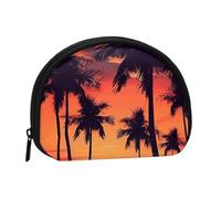 Red Ladybugs On A Blue Background Mini Coin Purse Pouch Change Holder, Shell Shape Zip Around Wallet,Credit Card Holder for Women, Palm Tree Summer Sunset, One Size, Classic