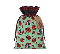 Red Ladybugs On A Blue Background Patterned decorative gift bag, drawstring candy bag, reusable, suitable for storing gifts or everyday items.