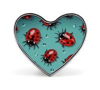 Red Ladybugs On A Blue Background Pin Aluminum Alloy Love Heart Shaped Pin Cute Heart Badge Hold Fashion Clothing Hearts Brooch Exquisite Metal Badge Brooch for Clothing Bags Decor