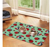 Red Ladybugs On A Blue Background print Cats Pet Bowl Placemat Pet Feeding Mats for Dogs, Non-Slip PU Leather Tablecloth for Pets