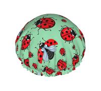 Red Ladybugs On A Blue Background Print Lightweight Shower Cap for Women and Men Reusable hat Soft hat and Bath Hair Cap