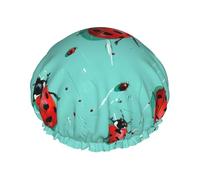 Red Ladybugs On A Blue Background Print Shower Cap for Women Men, Reusable Double-Layer Fabric Bathing Cap Girls Hair Caps, 29 CM