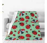 Red Ladybugs On A Blue Background Print Soft Warm Blankets Fleece Throw, Lightweight Flannel Fleece Blanket For Bed Sofa Couch