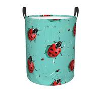 Red Ladybugs On A Blue Background Printed Circular Laundry Basket, Foldable Oxford Cloth Tote Bag Laundry Hamper, Toy Organizer, For Bathroo Laundry Storage Bedroom Storage Medium