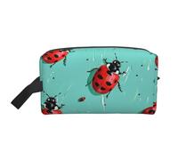 Red Ladybugs On A Blue Background Printed Makeup Bag Travel Portable Cosmetic Bag Large Capacity Makeup Case Toiletry Handbag Organiser for Women