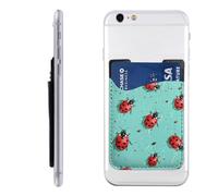 Red Ladybugs On A Blue Background Printed Phone Card Holder Wallet Sleeve PU Leather Phone Pocket Compatible with iPhone Samsung Galaxy