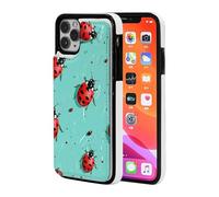 Red Ladybugs On A Blue Background Printed Phone Cases for iPhone 11 Pro Max Wallet Case 6.5-inch, Magnetic Clasp Flip Leather Shockproof Phone Case Cover with Card Slots Holder