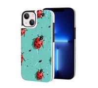Red Ladybugs On A Blue Background Printed Phone Cases for iPhone 13 Mini Wallet Case 5.4 inch Magnetic Clasp Flip Leather Shockproof Phone Case Cover with Card Slots Holder