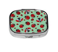 (Red Ladybugs On A Blue Background) Square Pill Box with 2 Compartment Small Pill Organizer Portable Pill Case Vitamin Containers, Travel Essentials 5.5x4x1.8 cm