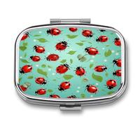 Red Ladybugs On A Blue Background Weekly AM/PM Pill Organizer.Waterproof Portable Compact Travel Pill Organizers.Small Pill Box for Medicine Holder for Vitamins Medication.