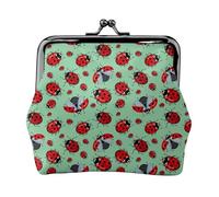 Red Ladybugs On A Blue Background Women's Leather Kiss-Lock Coin Purse,Double-Sided Full Print Pattern,Ultra-Fine Fiber Leather,Small Clutch Wallet for Cash,Cards,Coins