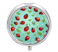 Red Ladybugs Pill Box 3 Compartment Round Small Pill Box for Pocket Purse Metal Travel Pill Case Portable Daily Pill Organizer Cute Compact Medicine Organizer Mini Pill Container