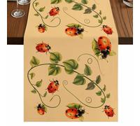 Red Ladybugs Table Runner, Vines Cartoon Leaves Spring Plants Brown Cotton and Table Linen Runner for Kitchen Dining Home Decor for Party Festival Holiday Decoration Gift 13x120in