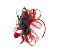 (Red Lake Blue) Fascinator Headband with a Clip Reversible Feather Tea Party Hat Headwear