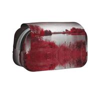 Red Landscape Double Layer Flip-Top Pencil Case,Large Capacity 50 Pens Organizer, Durable Polyester Stationery Holder for School, Art Travel (All-Over Print)