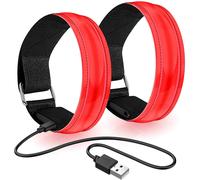 (Red) lanpard Rechargeable LED Armband | High Visibility Led Running Lights for Runners | Reflective Running Gear Light Up Arm