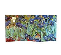Red Lantern 2 ft. Short Double Sided Works of Van Gogh Canvas Folding Screen - Irises/Starry Night Over Rhone 3 Panel Freestanding Partition Separator for Modern and Contemporary Home, Office, Dorm