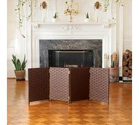 Red Lantern 2 ft. Short Woven Fiber Folding Screen - 4 Panel - Dark Mocha
