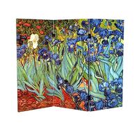 Red Lantern 3 ft. Short Double Sided Works of Van Gogh Canvas Folding Screen Irises/Starry Night Over Rhone 3 Panel Freestanding Partition and Separator for Modern and Contemporary Bedroom Home Office