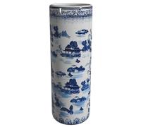 Red Lantern ORIENTAL Furniture 24" Landscape Blue & White Porcelain Umbrella Stand