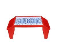 Red - Lap Desk with Side 3 Compartment Holder Laptop Stand Portable Plastic Pixel Design Study Table Writing Pad Multi-Purpose Read Eat Watch Movie on Couch/Sofa Floor Car Table with Storage Space