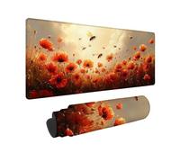 Red Large Mouse Mat 32" x 12" Gaming Mouse Pad, Flowers Mousepad Extended for Men, Office Accessories with Anti-Slip Rubber Base and Double Stitched Edge, Mousemat for Laptop Office, Gifts -TL3X2