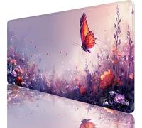 Red Large Mouse Mat 600x300x3mm, Butterfly Gaming Mouse Pad, Extended Desk Mat with Stitched Edges, Waterproof Mousepad Improved Precision and Speed for Gaming Accessories and Desk Accessories C-6187