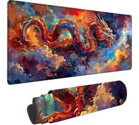 Red Large Mouse Mat 700x300x3 mm, Extended Gaming Mouse Pad Dragon Desk Mat With Stitched Edges, Adults Mousepad Non Slip Rubber Base, Waterproof Soft Cloth Desk Pad for Home Office Decor, Gifts N-3