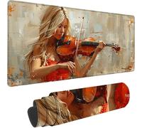 Red Large Mouse Mat 800 x 400 x 3 mm, Extended Gaming Mouse Pad Violin Desk Mat With Stitched Edges, Adults Mousepad Non Slip Rubber Base, Waterproof Soft Cloth Desk Pad for Office Decor, Gifts 6-J