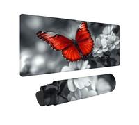 Red Large Mouse Mat 900 x 400 x 3MM Gaming Mouse Pad, Butterfly Mousepad Extended for Men, Office Accessories with Anti-Slip Rubber Base and Double Stitched Edge, Mousemat for Laptop, Gifts -TL66I2